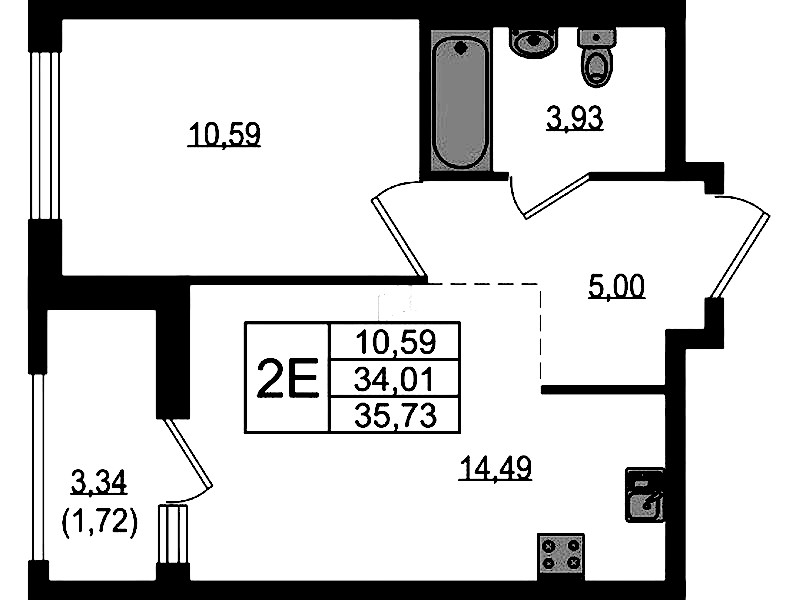 1-комнатная квартира 35.73 м², 17/18 эт., ЖК «Южная Нева»